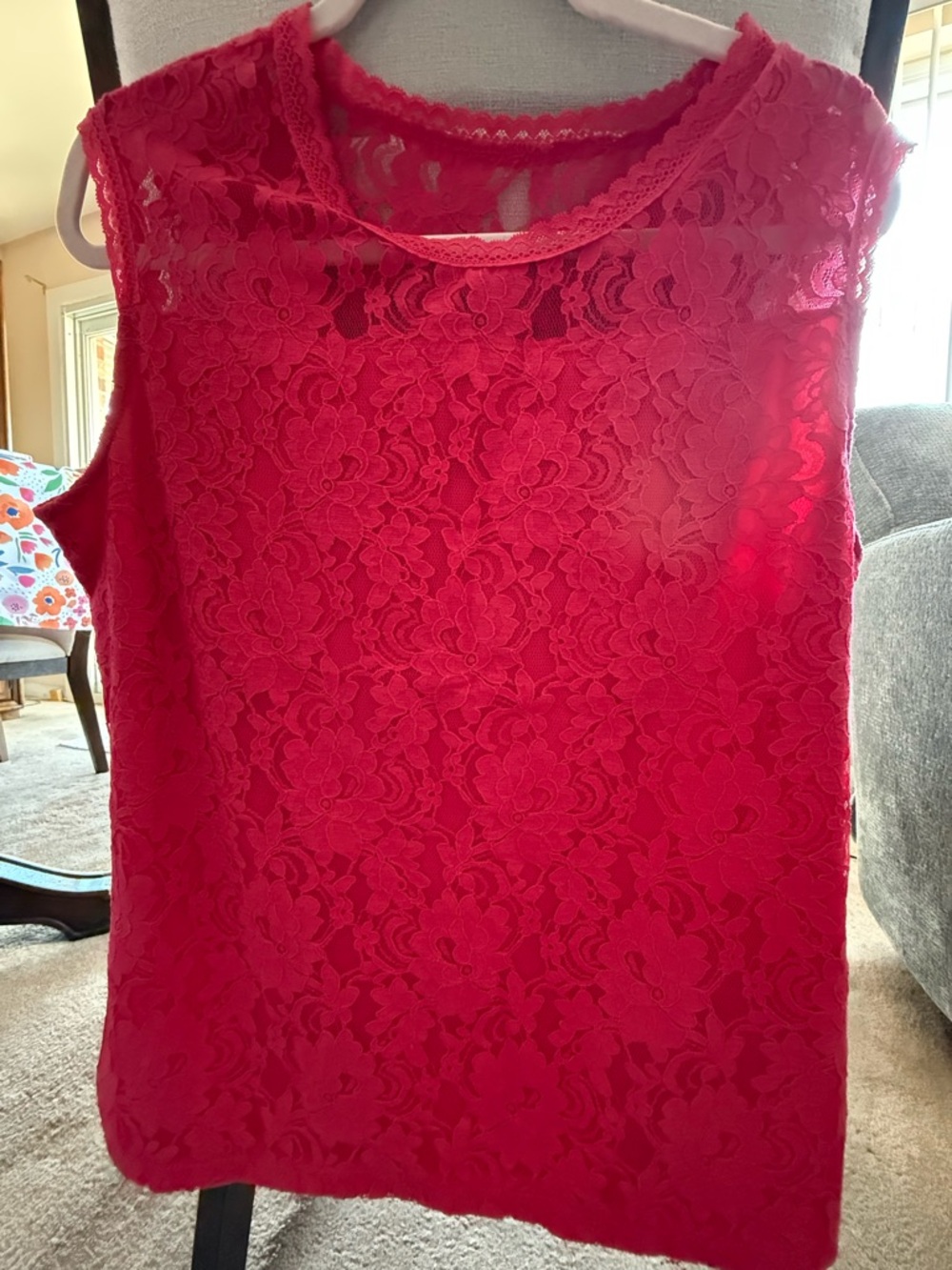New York & Company Hot Pink Lace Sleeveless Shell